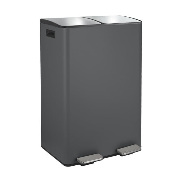 Tmavě šedý ocelový odpadkový koš 2x30 l na tříděný odpad/nášlapný   Aliya – Spirella