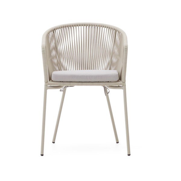 Krémová kovová/polstrovaná zahradní židle Yanet – Kave Home-image-2