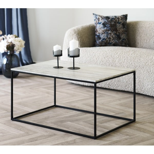 Černý/béžový konferenční stolek v dekoru kamene 60x90 cm Vita – House Nordic-image-1
