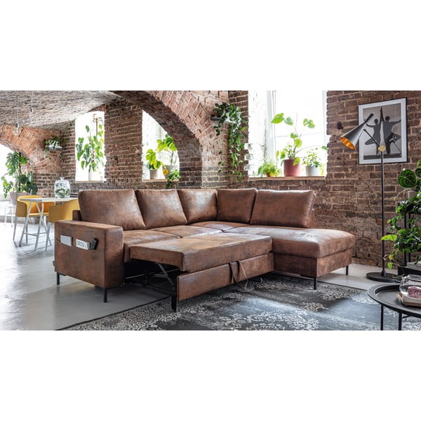 Hnědá rozkládací rohová pohovka z imitace kůže (pravý roh) Lofty Lilly – Miuform-image-4