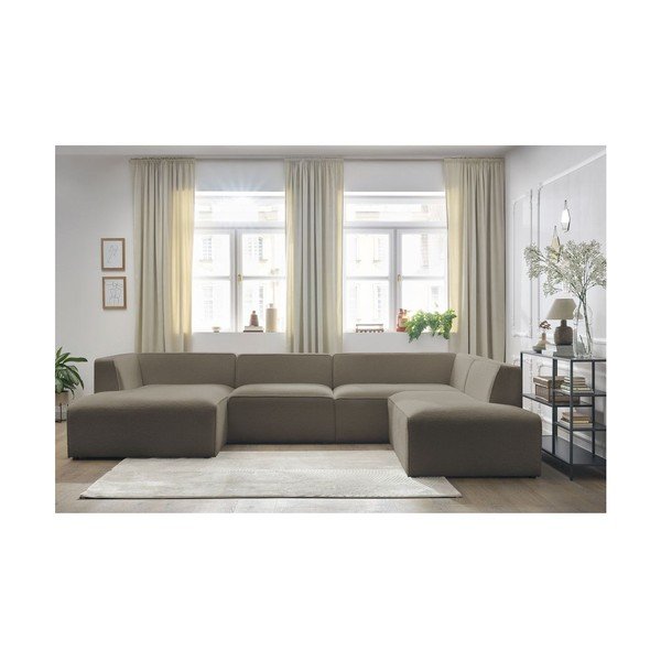 Hnědá modulární rohová pohovka z textilie bouclé (pravý roh/do "U") Megeve – Bobochic Paris-image-1