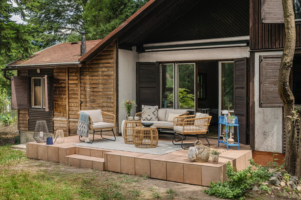 Inspirace: Chata a chalupa, Balkon a terasa, Zahrada