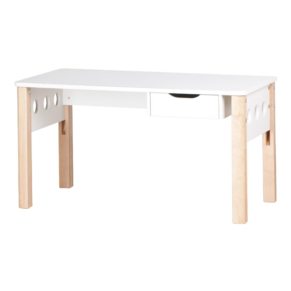 Hnědo-bílý psací stůl z březového dřeva s nastavitelnou výškou Flexa