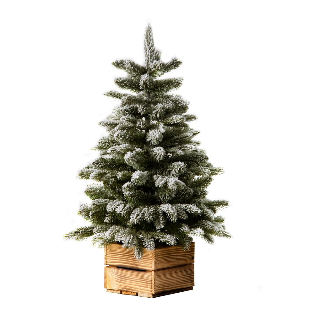 Umělý zasněžený vánoční stromeček v dřevěném květináči Dakls, výška 65 cm