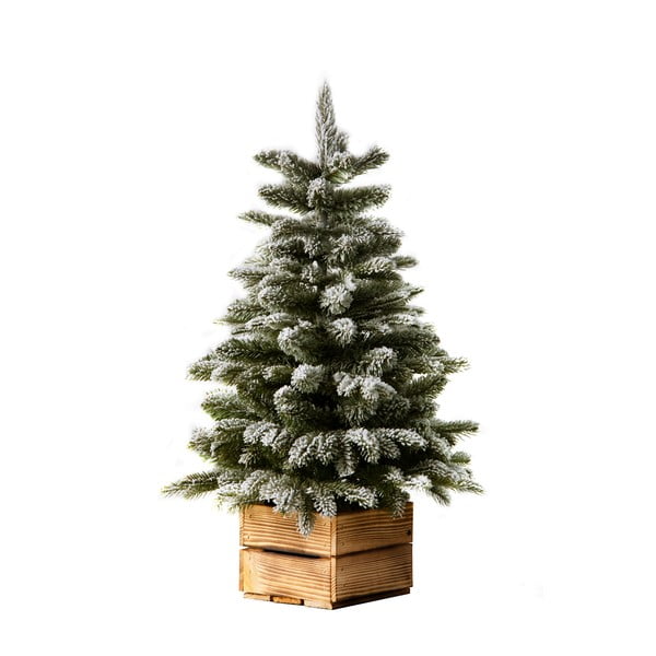 Umělý zasněžený vánoční stromeček v dřevěném květináči Dakls, výška 65 cm