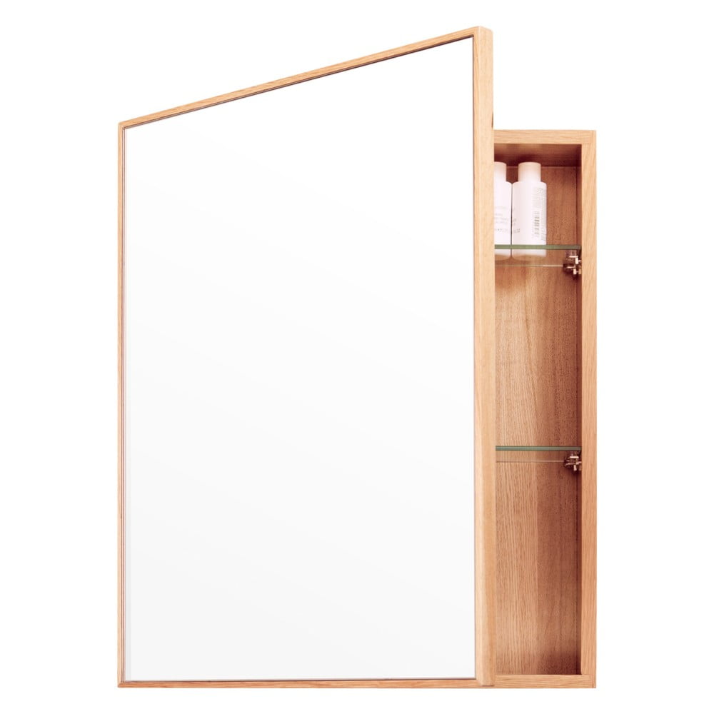 Nástěnné zrcadlo s úložným prostorem z dubového dřeva Mezza Wireworks, 45 x 55 cm