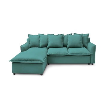 Colțar extensibil cu extensie pe partea stângă bobochic paris mona, verde turcoaz