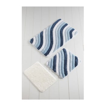 Set 3 covoare de baie colorful, albastru