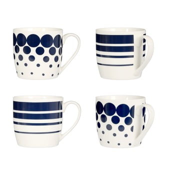 Set 4 căni premier housewares dots lines, 380 ml, albastru