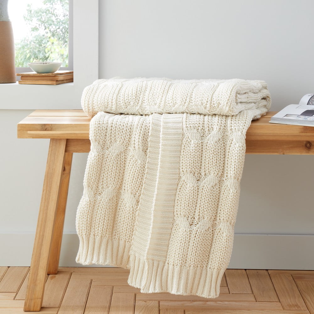 Bílo-béžová pletená deka 130x170 cm Chunky Marl Knit – Catherine Lansfield