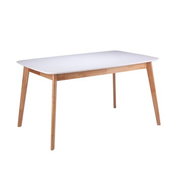 Masă cu baza din lemn de cauciuc sømcasa kenna, lungime 140 cm, alb