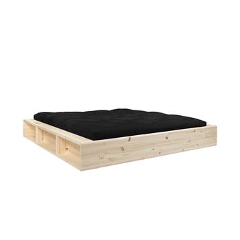 Pat dublu din lemn masiv cu spațiu de depozitare și futon negru double latex karup design, 180 x 200 cm