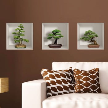 Set 3 autocolante 3d pentru perete ambiance bonzais