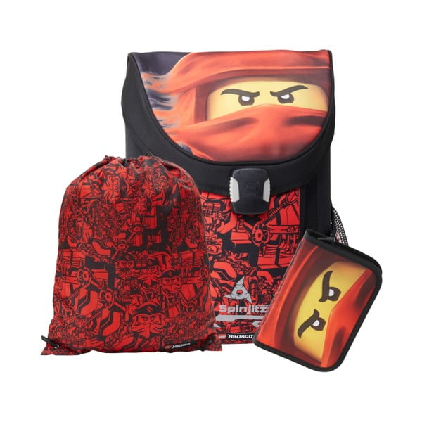 3dílná sada červené školní aktovky, penálu a vaku LEGO® Ninjago Easy