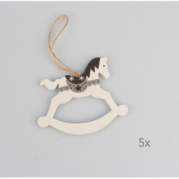 Set 5 decorațiuni suspendate din lemn în formă de cal dakls, lungime 9 cm, alb