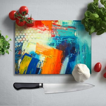 Tocător din sticlă securizată insigne friga, 35 x 25 cm, multicolor