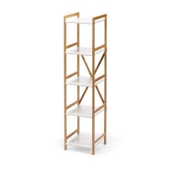 Etajeră îngustă cu 4 nivele, cu structură din bambus loomi.design lora, alb