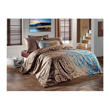 Lenjerie și cearșaf din bumbac satinat pentru pat dublu sal brown, 160 x 220 cm