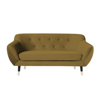 Canapea cu 2 locuri mazzini sofas amelie cu picioare negre, galben muștar