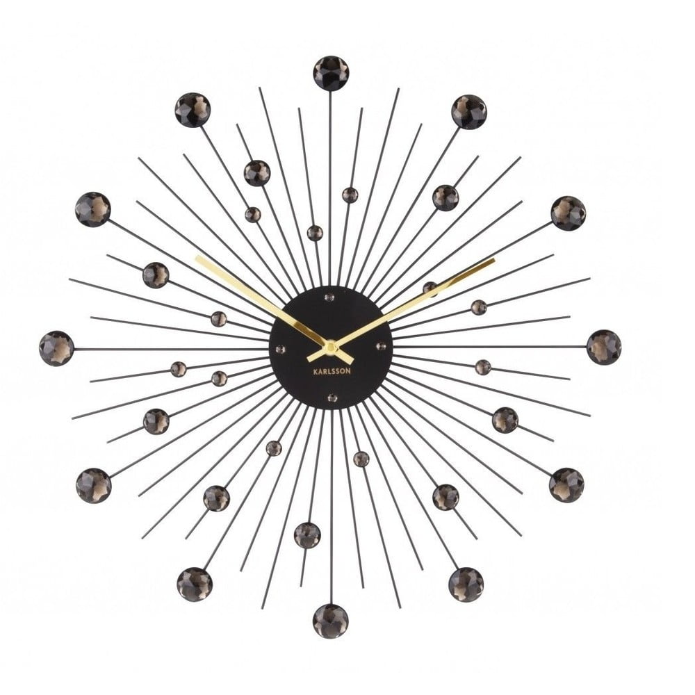 Nástěnné hodiny z krystalů černé barvy Karlsson Sunburst