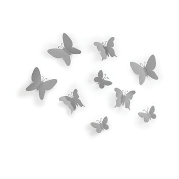 Set 9 decorațiuni 3d de perete umbra butterflies, gri