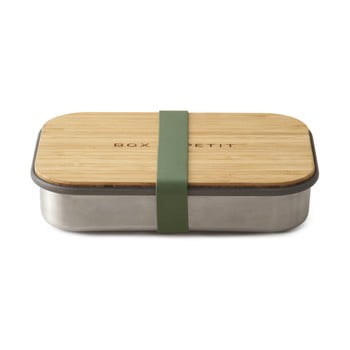 Cutie din oțel inoxidabil pentru gustări cu capac din bambus black + blum bamboo, 900 ml, verde
