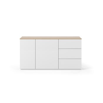 Comodă cu blat în decor de stejar, cu 2 uși și 3 sertare temahome join, lățime 160 cm, alb