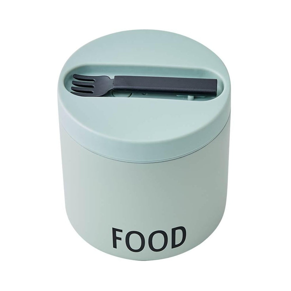 Zelený svačinový termo box s lžící Design Letters Food, výška 11,4 cm