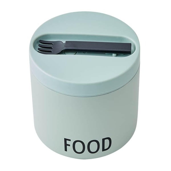 Zelený svačinový termo box s lžící Design Letters Food, výška 11,4 cm