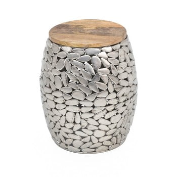Masă auxiliară cu blat din lemn woox living pebble, ⌀ 40 cm, argintiu