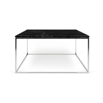 Măsuță temahome gleam din marmură, cu picioare cromate, 75 cm, negru