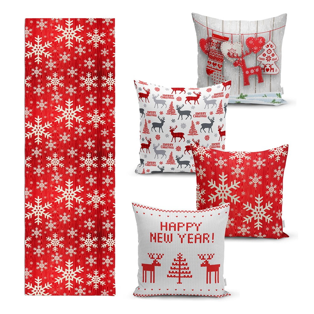 Sada 4 vánočních povlaků na polštář a běhounu na stůl Minimalist Cushion Covers Happy Holiday