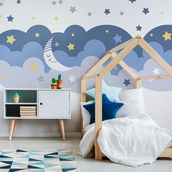Autocolant Ambiance Scandinavian Clouds With Stars And Moon imagine