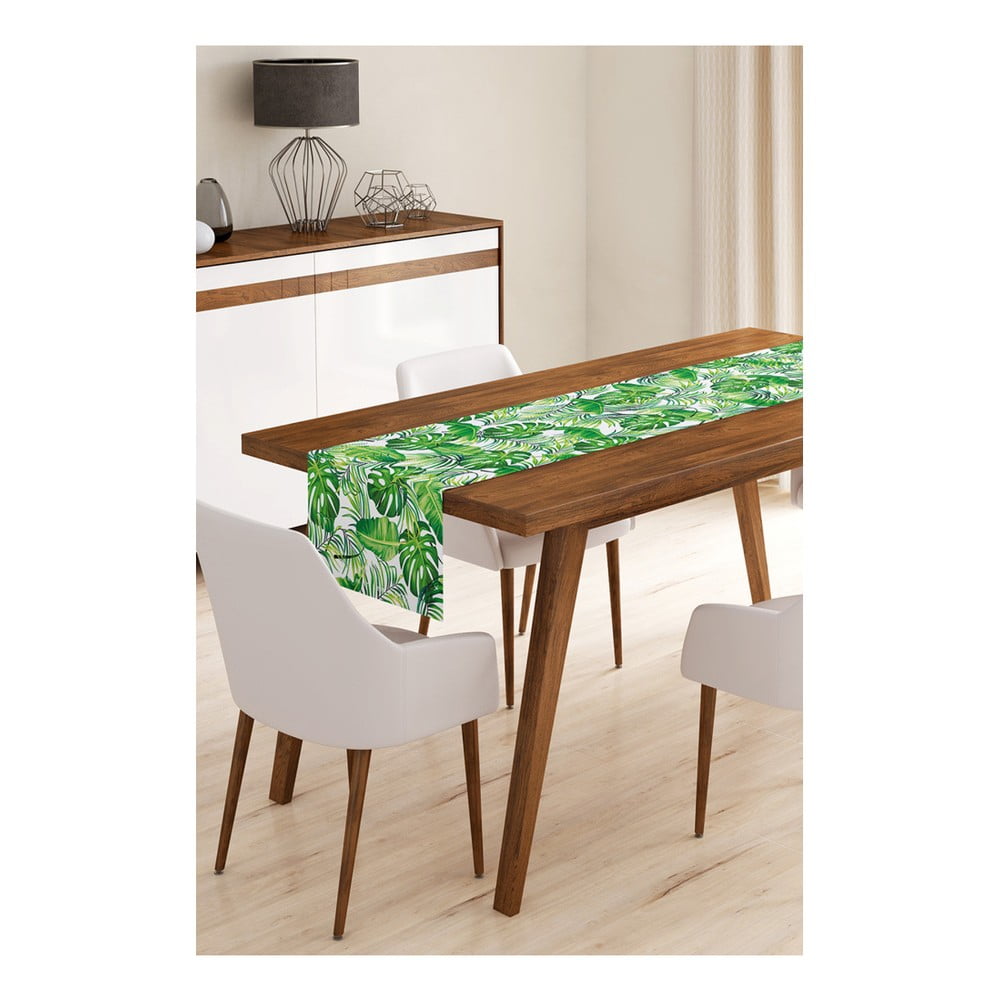 Běhoun na stůl z mikrovlákna Minimalist Cushion Covers Green Jungle Leaves, 45 x 140 cm