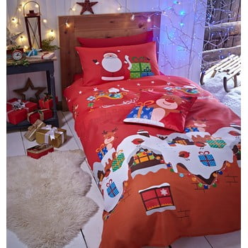 Lenjerie de pat cu model de Crăciun Catherine Lansfield Rudolf, 200 x 200 cm, roșu imagine