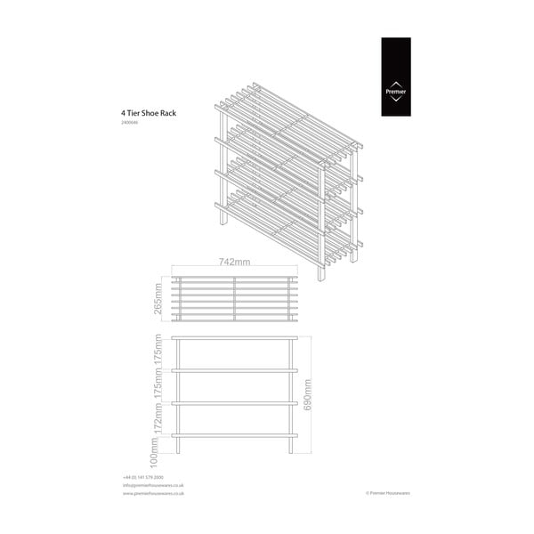 Čtyřpatrový dřevěný stojan na boty Premier Housewares