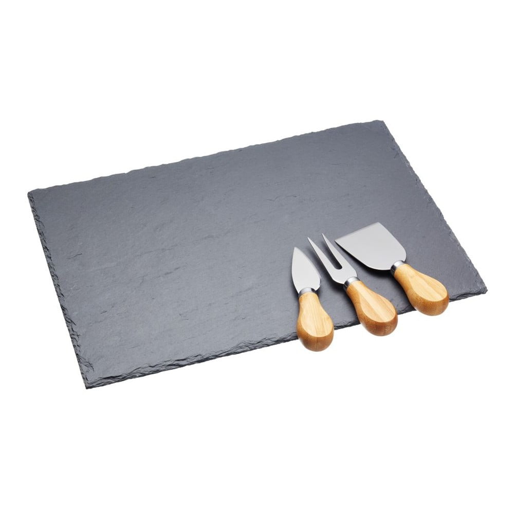 Sada nožů na sýr a břidlicového prkénka Kitchen Craft, 35 x 25 cm
