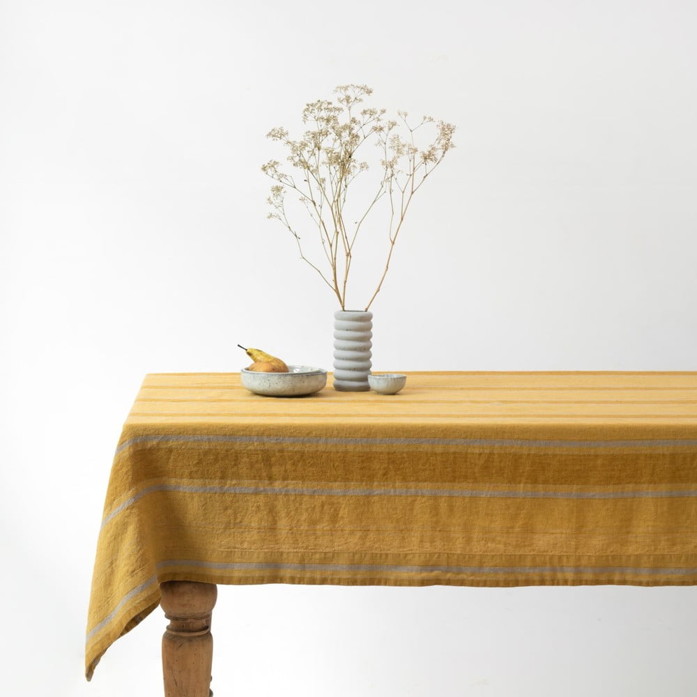 Lněný ubrus 140x140 cm Amber Bronze Stripes – Linen Tales