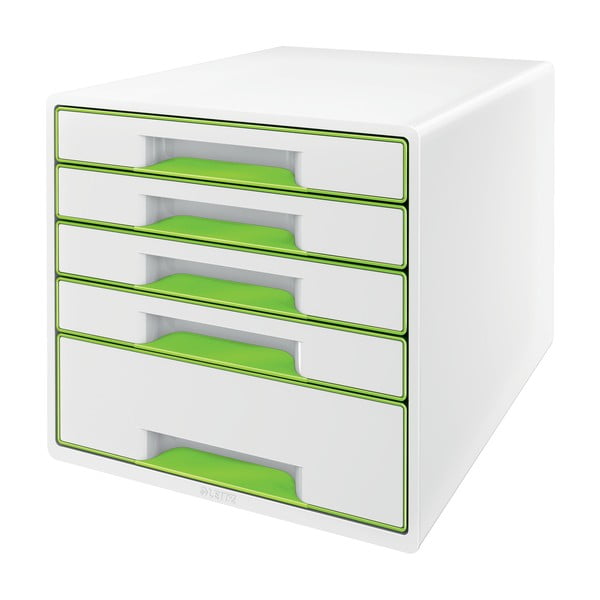 Bílo-zelený zásuvkový box Leitz WOW CUBE, 5 zásuvek