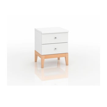 Noptieră din lemn de pin cu 2 sertare skandica livia, înălțime 54 cm, alb-natural