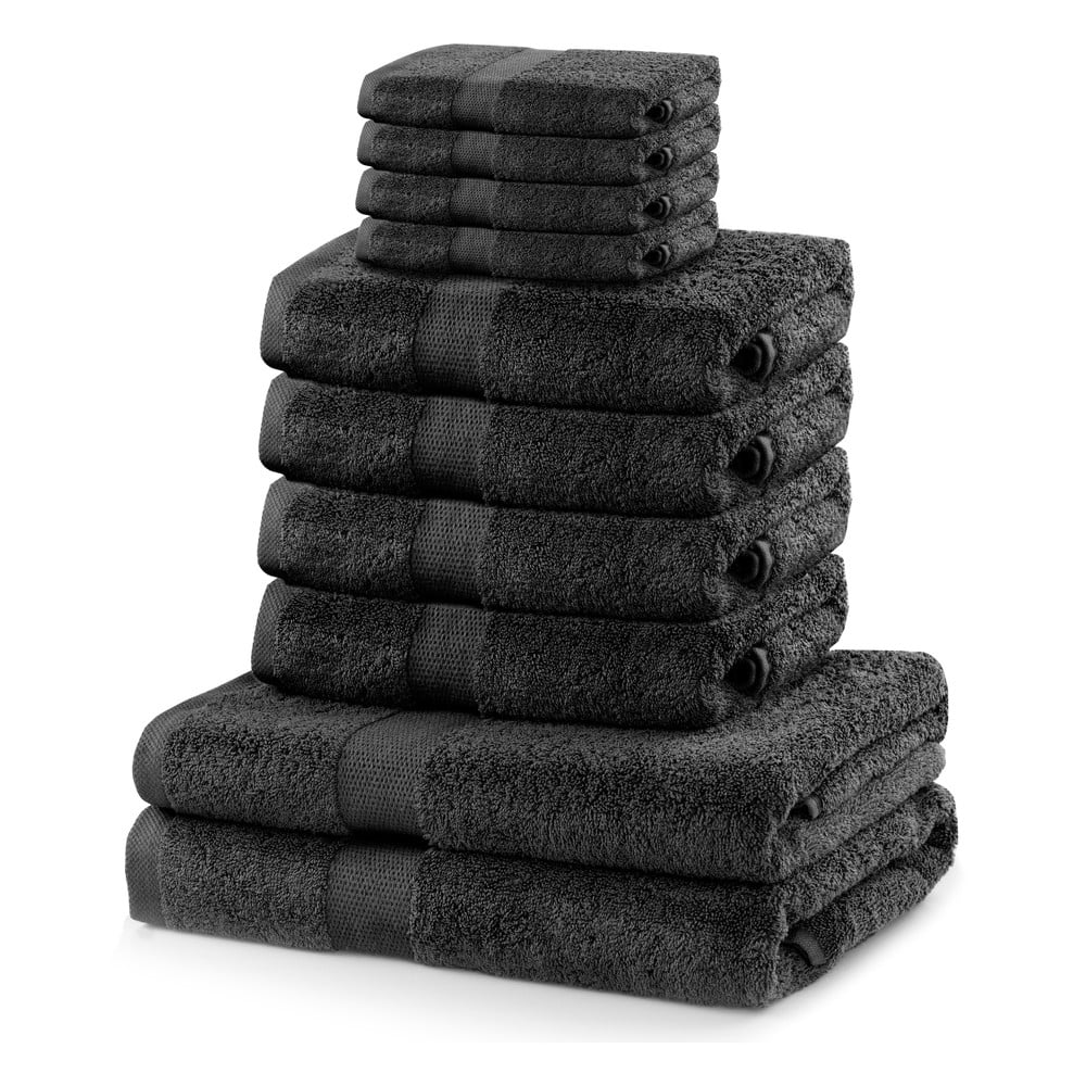 Set 8 tmavě šedých ručníků a 2 osušek DecoKing Marina Charcoal