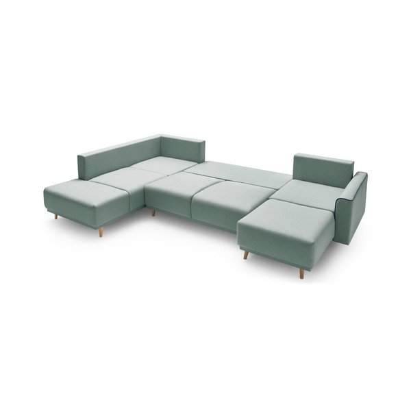 Mátově zelenárohová rozkládací pohovka s lenoškou Bobochic Paris Panoramique XXL Mola, pravý roh