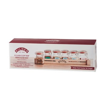 Set 6 recipiente condimente în stand de lemn kilner herbs&spices