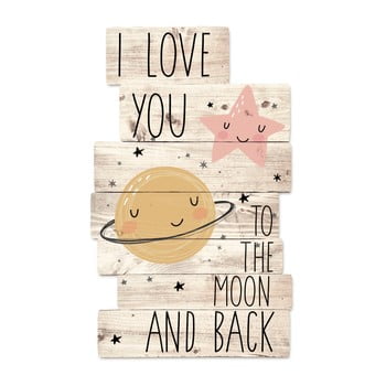 Decorațiune din lemn de perete tanuki i love you to the moon, 30 x 48 cm
