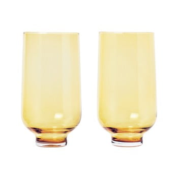 Set 2 suporturi pentru lumânări din sticlă Blomus Flow, 400 ml, galben transparent