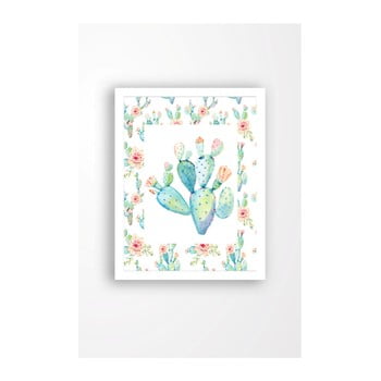 Tablou pe pânză în ramă albă tablo center cactus, 29 x 24 cm