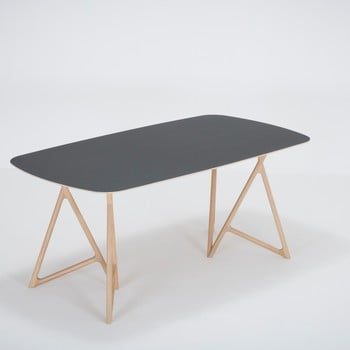 Masă din lemn masiv de stejar cu blat negru gazzda koza, 180 x 90 cm