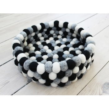 Coș depozitare cu bile din lână wooldot ball basket, ⌀ 28 cm, alb - negru