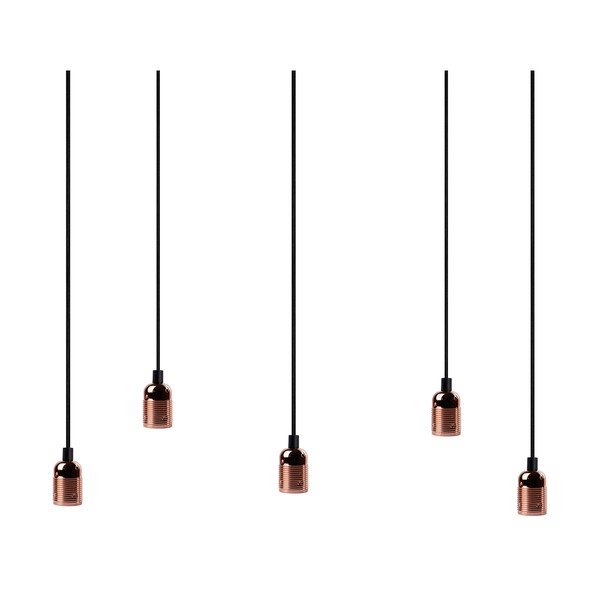 Závěsné svítidlo s 5 černými kabely a měděnou objímkou Bulb Attack Uno Cassie