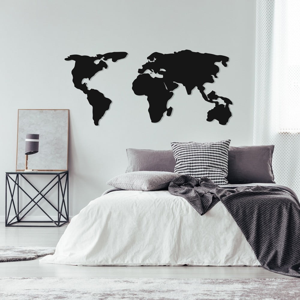 Černá kovová nástěnná dekorace World Map Two, 121 x 56 cm